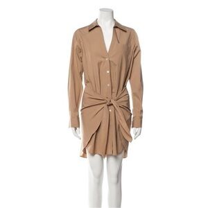 UEC Veronica Beats tan front tied long sleeve shirt dress size 4